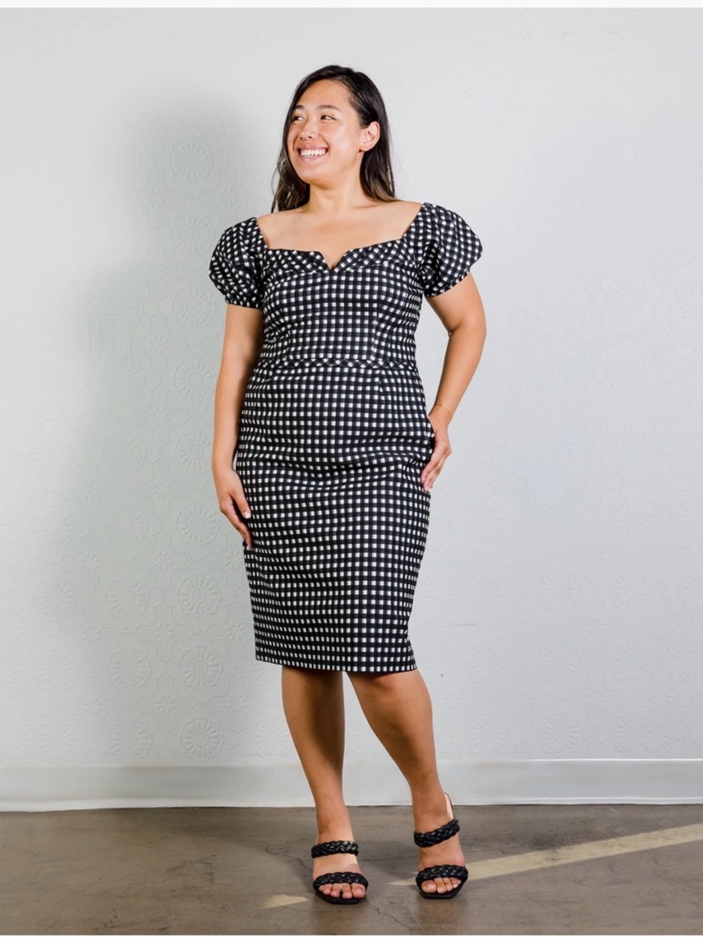 Nanette Lepore Black and White Gingham Pencil Skirt